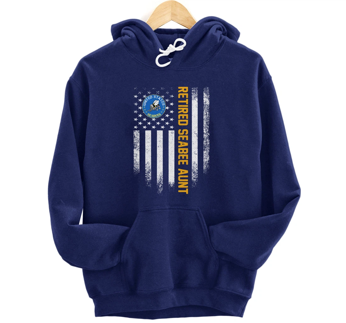 Vintage USA American Flag Retired Navy Seabee Veteran Aunt Pullover Hoodie