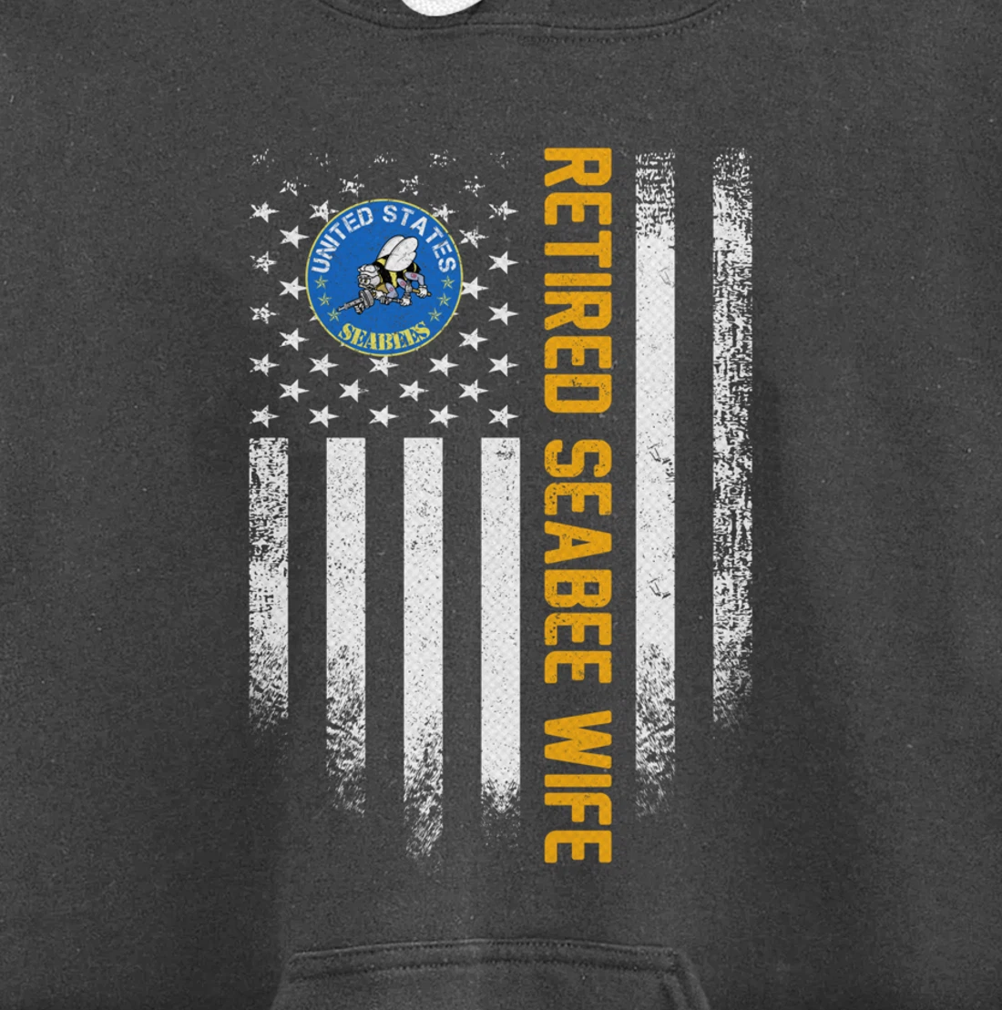 Vintage USA American Flag Retired Navy Seabee Veteran Wife Pullover Hoodie