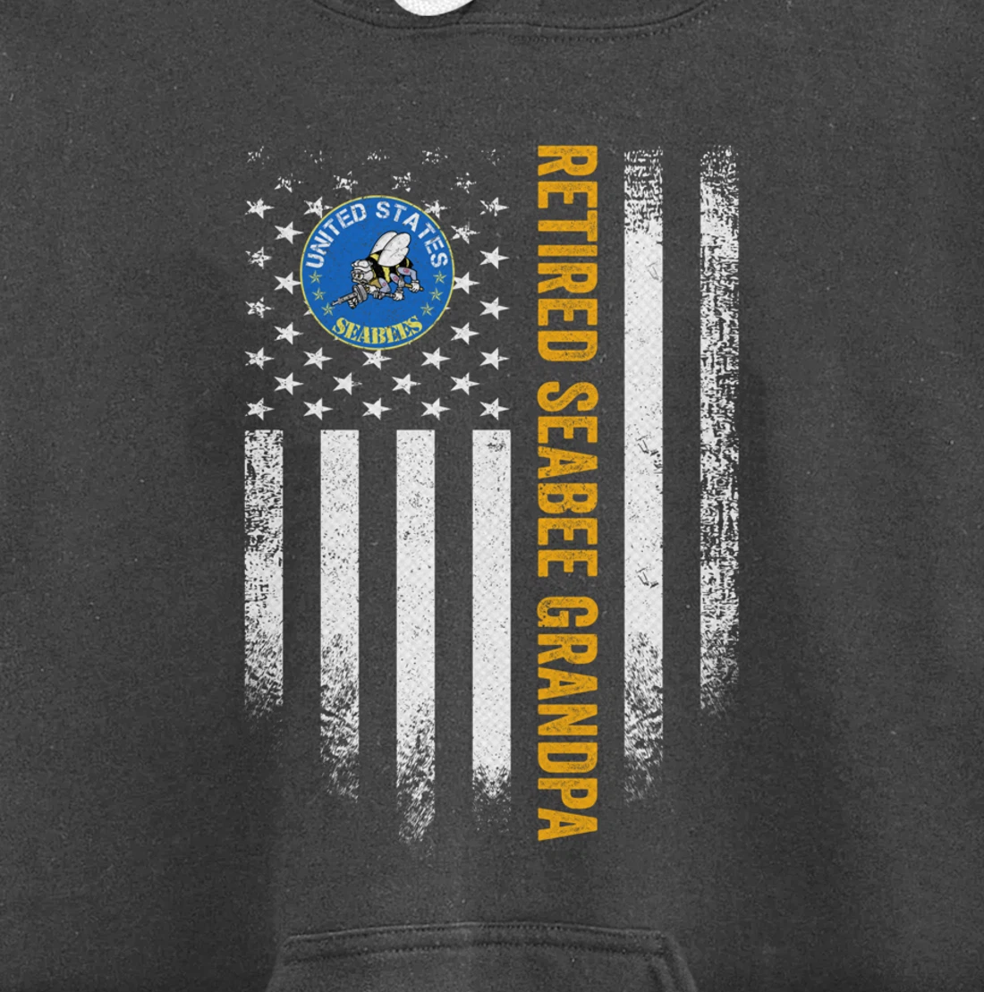Vintage American Flag Retired US Navy Seabee Veteran Grandpa Pullover Hoodie