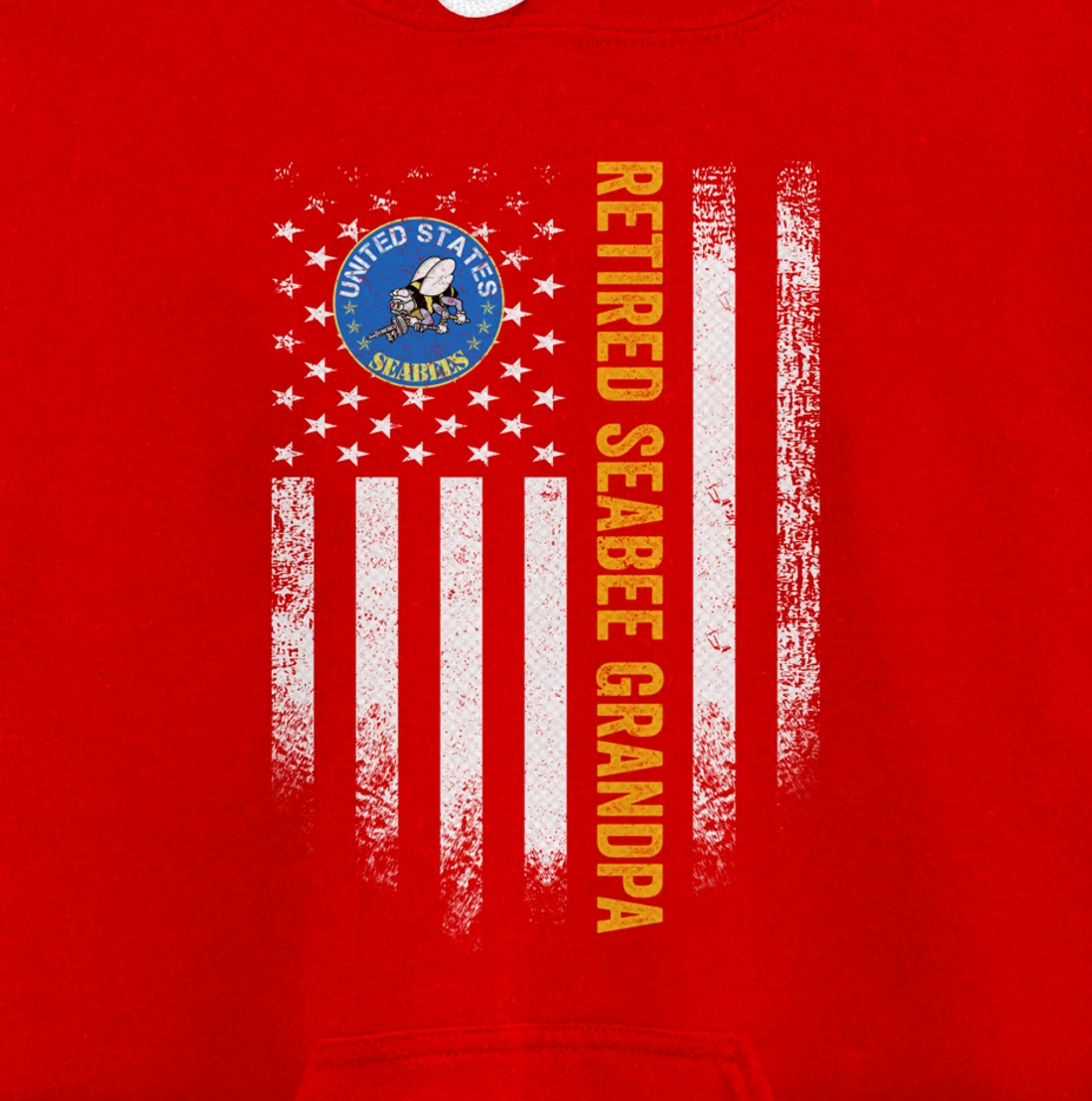 Vintage American Flag Retired US Navy Seabee Veteran Grandpa Pullover Hoodie