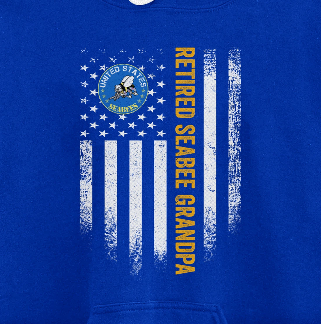 Vintage American Flag Retired US Navy Seabee Veteran Grandpa Pullover Hoodie