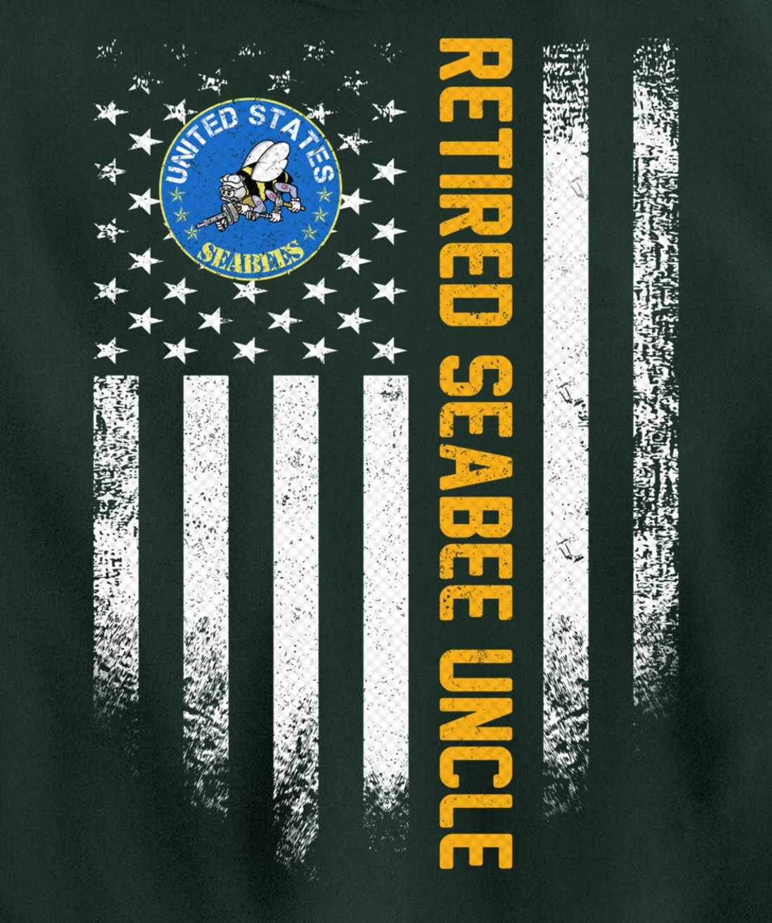 Vintage USA American Flag Retired Navy Seabee Veteran Uncle Pullover Hoodie