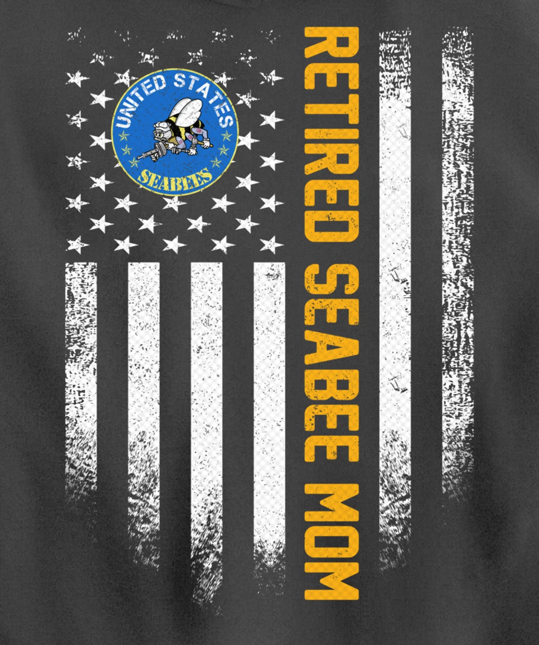 Vintage USA American Flag Retired US Navy Seabee Veteran Mom Pullover Hoodie