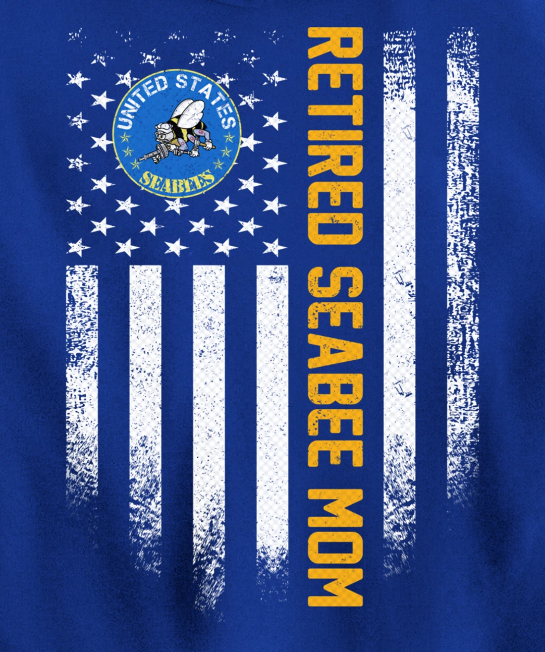 Vintage USA American Flag Retired US Navy Seabee Veteran Mom Pullover Hoodie