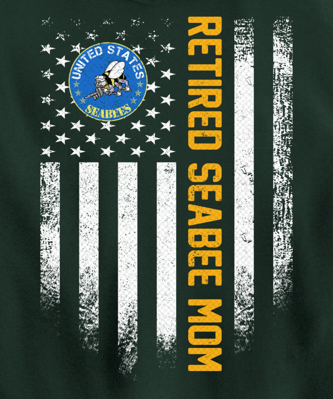 Vintage USA American Flag Retired US Navy Seabee Veteran Mom Pullover Hoodie