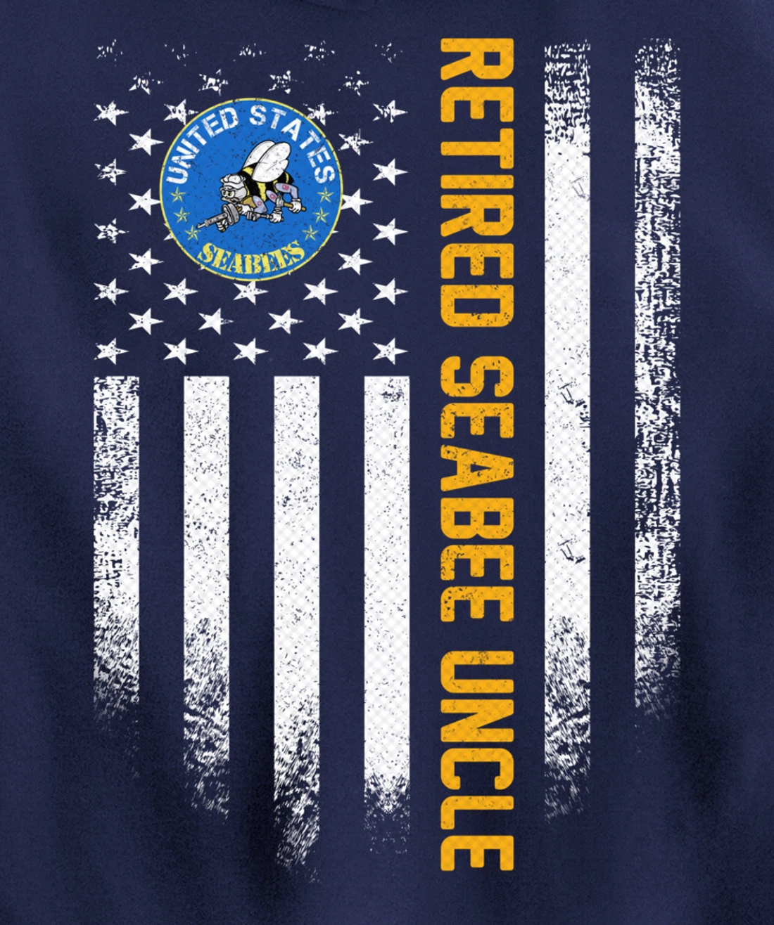 Vintage USA American Flag Retired Navy Seabee Veteran Uncle Pullover Hoodie