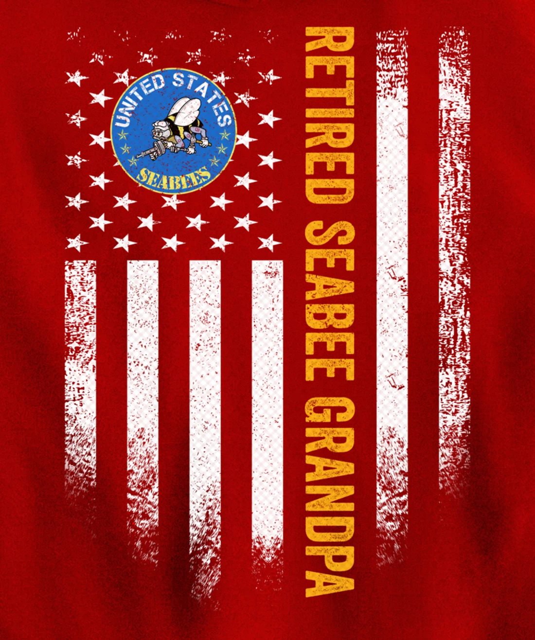 Vintage American Flag Retired US Navy Seabee Veteran Grandpa Pullover Hoodie