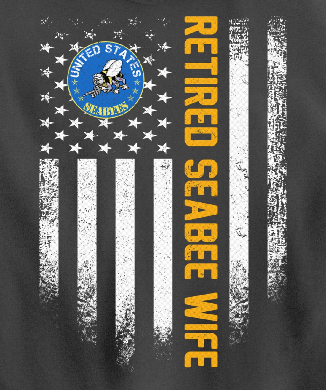 Vintage USA American Flag Retired Navy Seabee Veteran Wife Pullover Hoodie