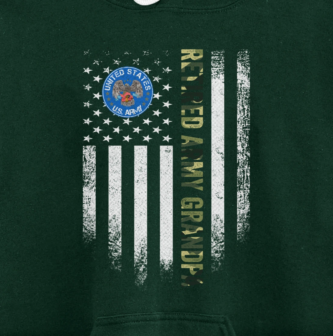 Vintage USA American Flag Retired US Army Veteran Grandpa Pullover Hoodie