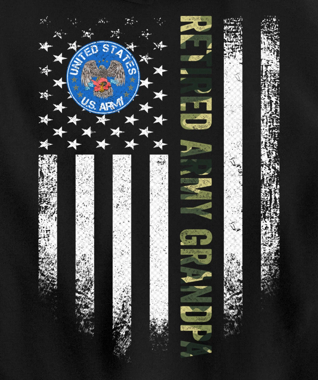 Vintage USA American Flag Retired US Army Veteran Grandpa Pullover Hoodie