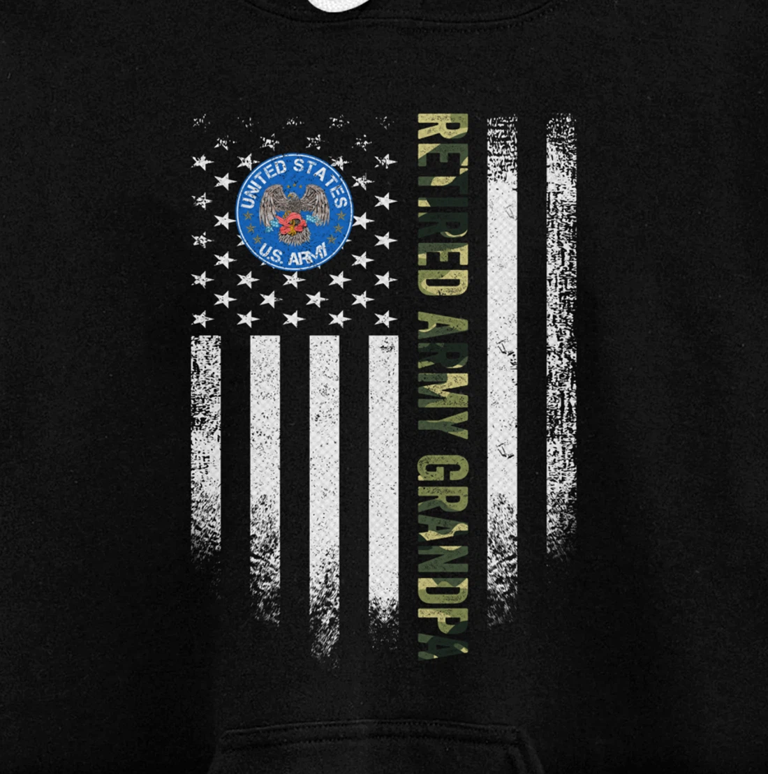 Vintage USA American Flag Retired US Army Veteran Grandpa Pullover Hoodie