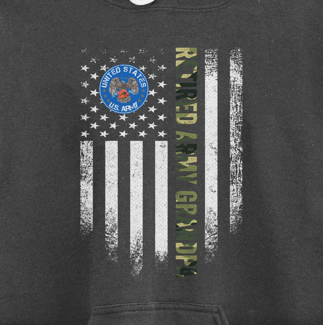 Vintage USA American Flag Retired US Army Veteran Grandpa Pullover Hoodie