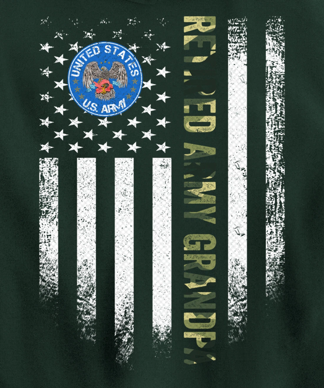 Vintage USA American Flag Retired US Army Veteran Grandpa Pullover Hoodie