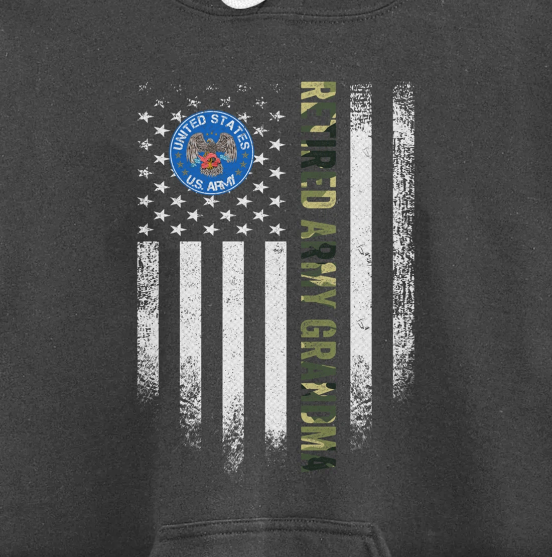 Vintage USA American Flag Retired US Army Veteran Grandma Pullover Hoodie