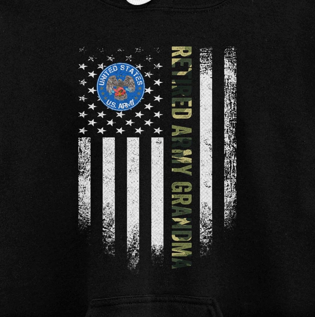 Vintage USA American Flag Retired US Army Veteran Grandma Pullover Hoodie