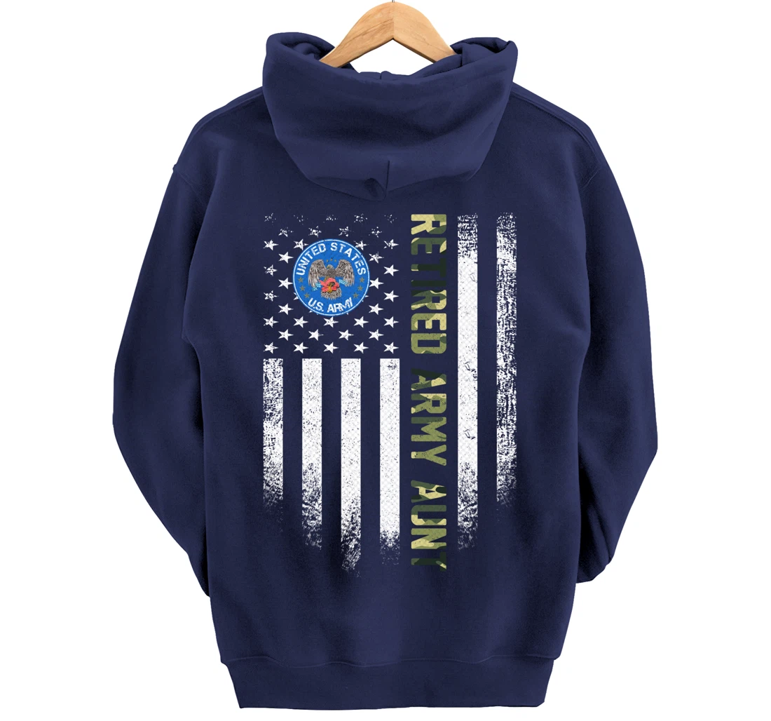 Vintage USA American Flag Retired US Army Veteran Aunt Funny Pullover Hoodie