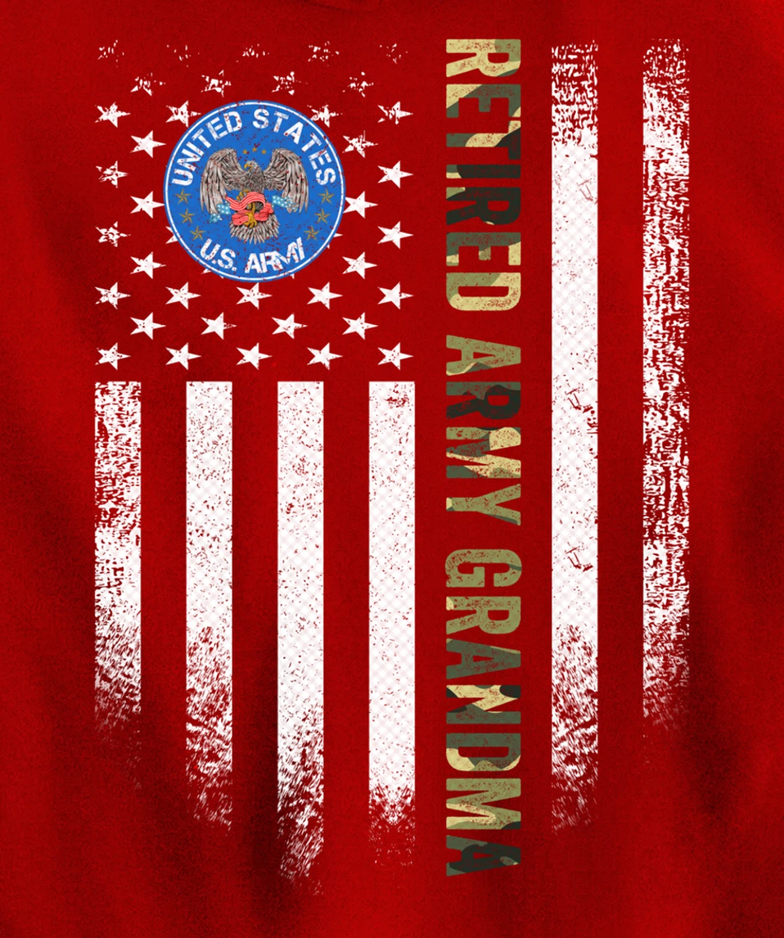 Vintage USA American Flag Retired US Army Veteran Grandma Pullover Hoodie