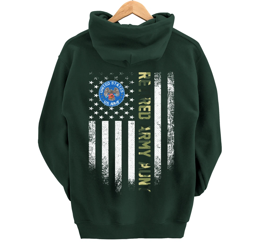 Vintage USA American Flag Retired US Army Veteran Aunt Funny Pullover Hoodie