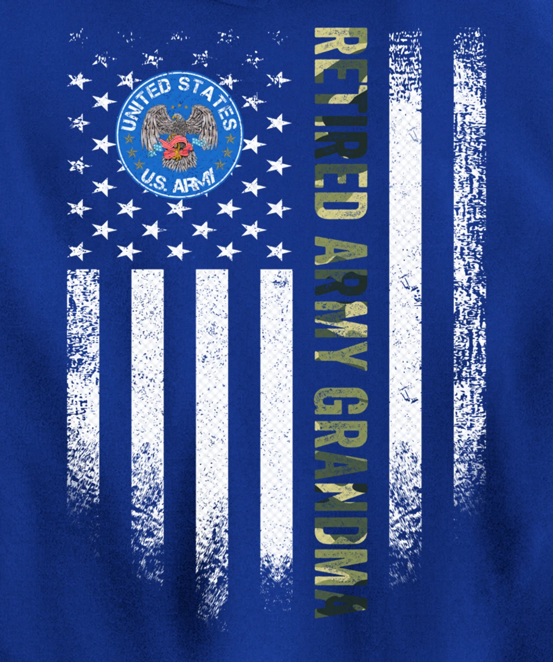 Vintage USA American Flag Retired US Army Veteran Grandma Pullover Hoodie