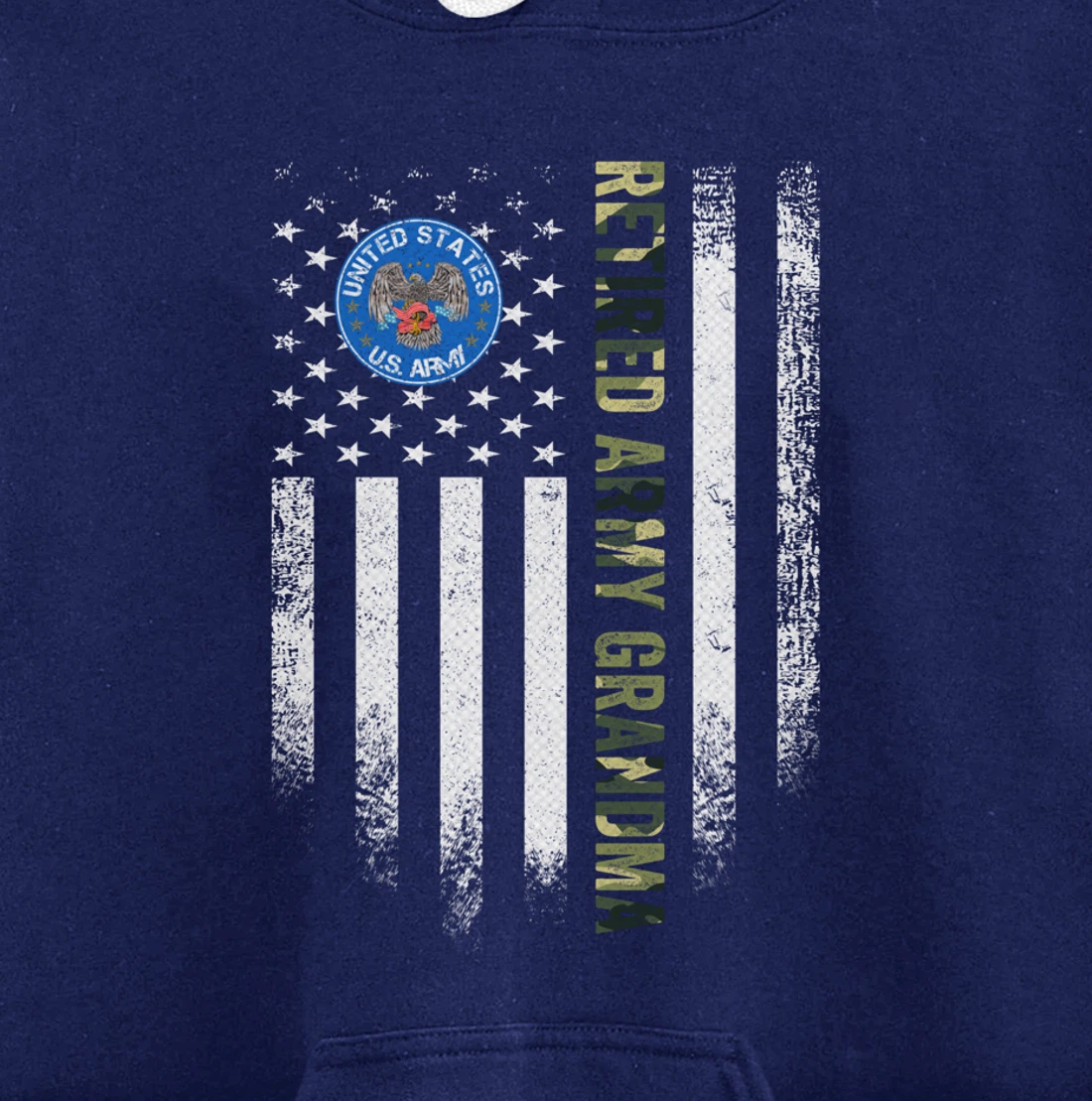 Vintage USA American Flag Retired US Army Veteran Grandma Pullover Hoodie