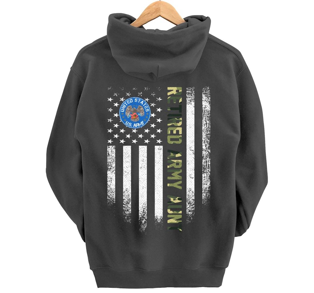 Vintage USA American Flag Retired US Army Veteran Aunt Funny Pullover Hoodie