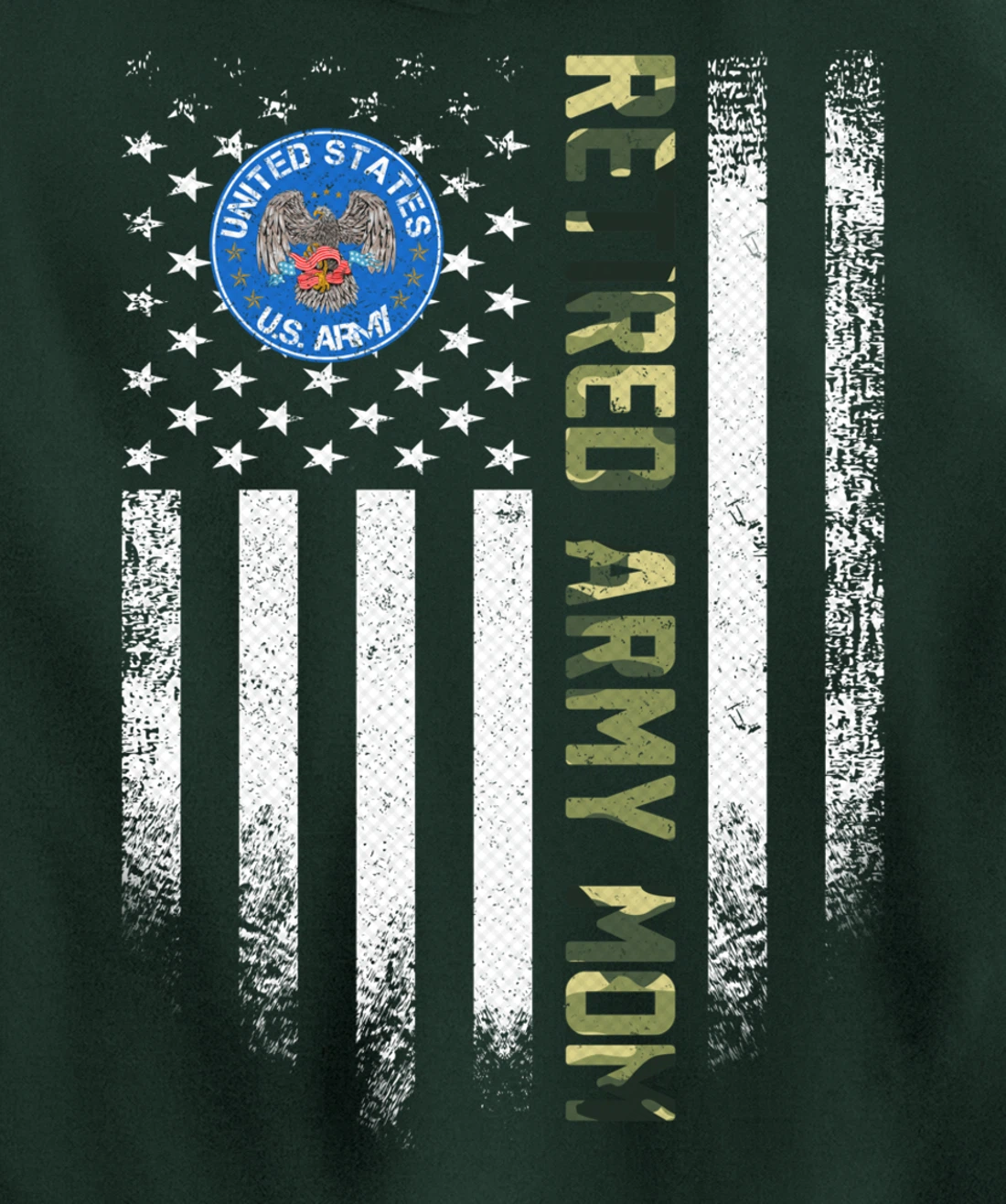 Vintage USA American Flag Retired US Army Veteran Mom Funny Pullover Hoodie