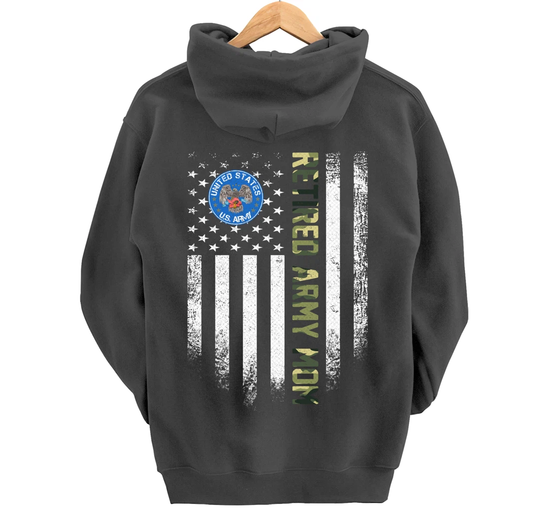 Vintage USA American Flag Retired US Army Veteran Mom Funny Pullover Hoodie