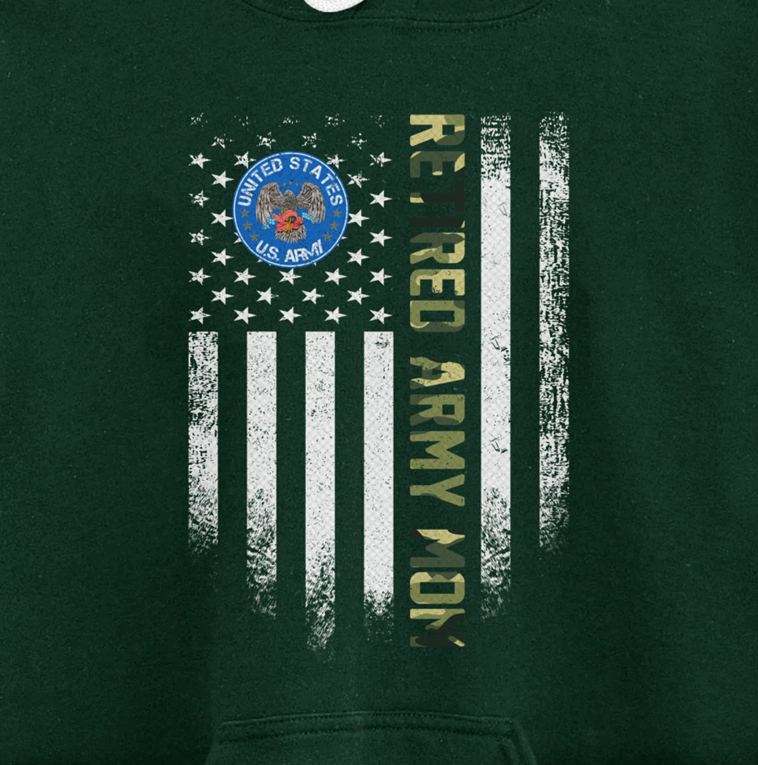 Vintage USA American Flag Retired US Army Veteran Mom Funny Pullover Hoodie