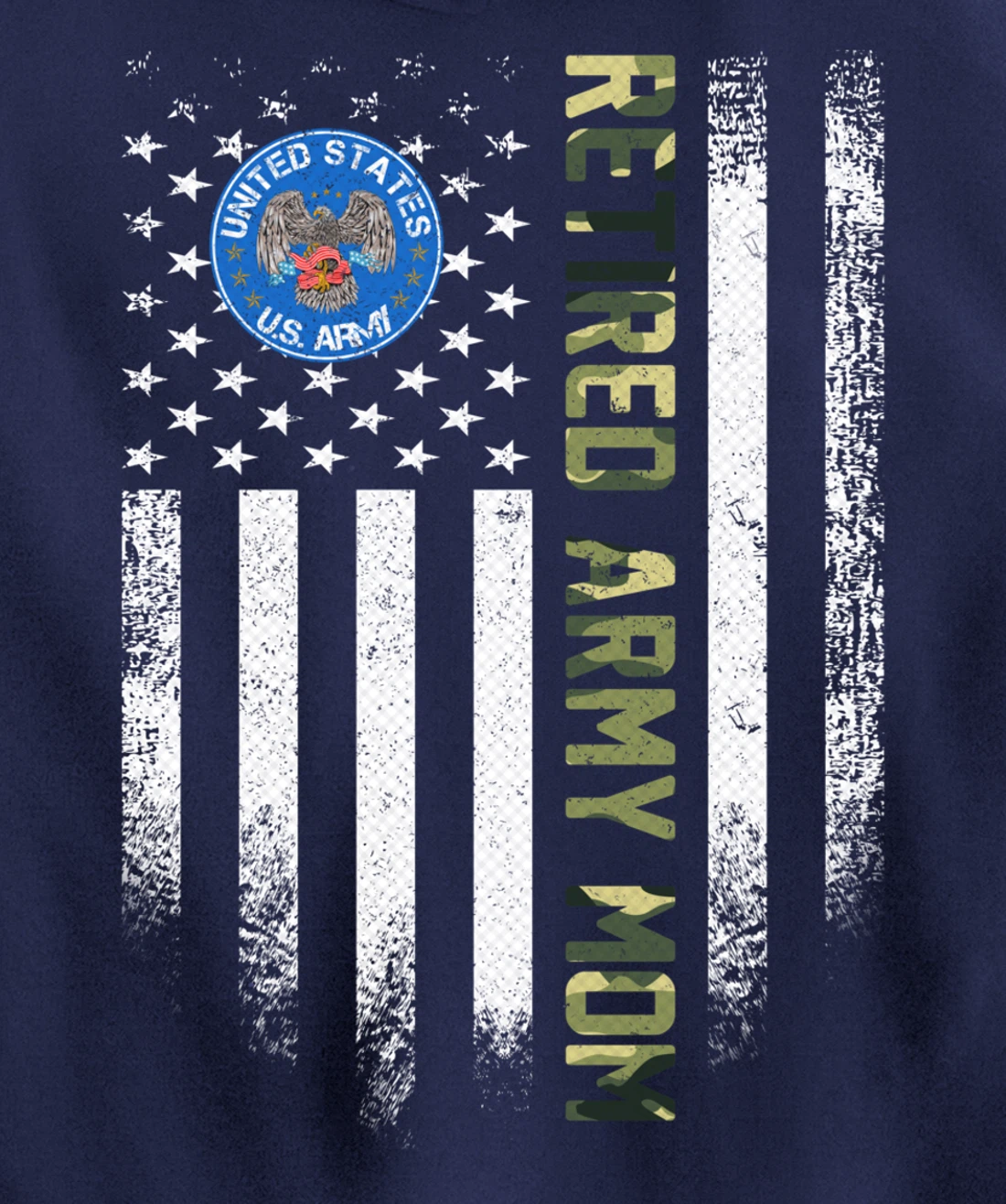 Vintage USA American Flag Retired US Army Veteran Mom Funny Pullover Hoodie