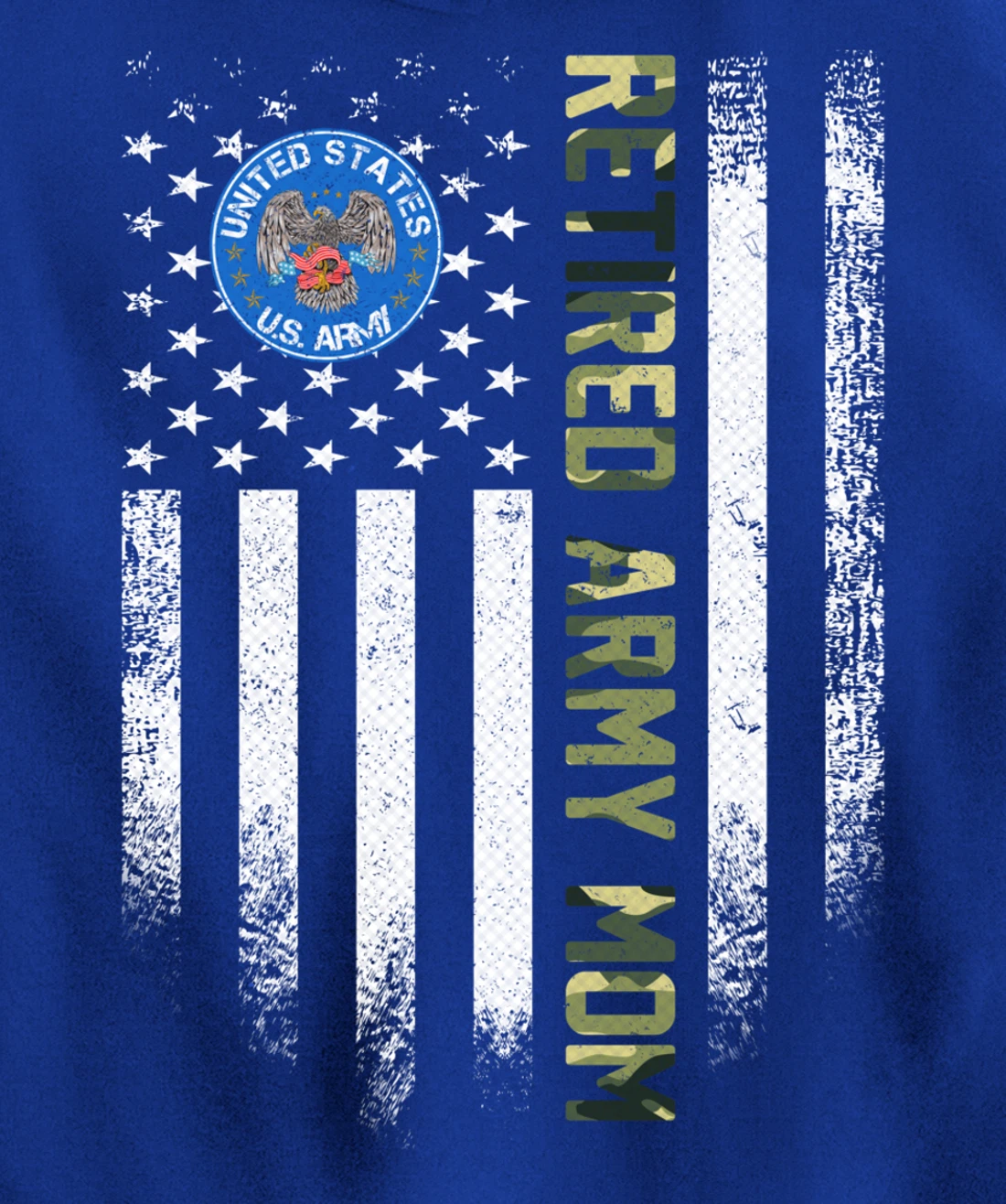 Vintage USA American Flag Retired US Army Veteran Mom Funny Pullover Hoodie