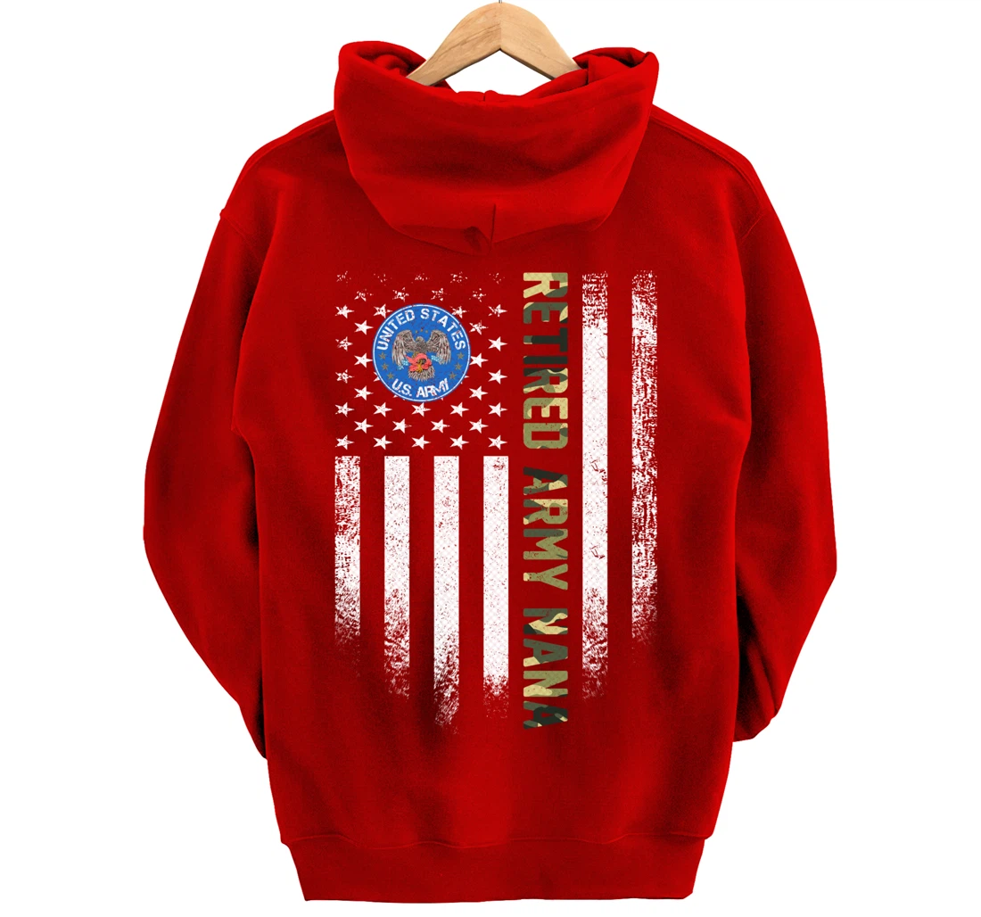 Vintage USA American Flag Retired US Army Veteran Nana Funny Pullover Hoodie