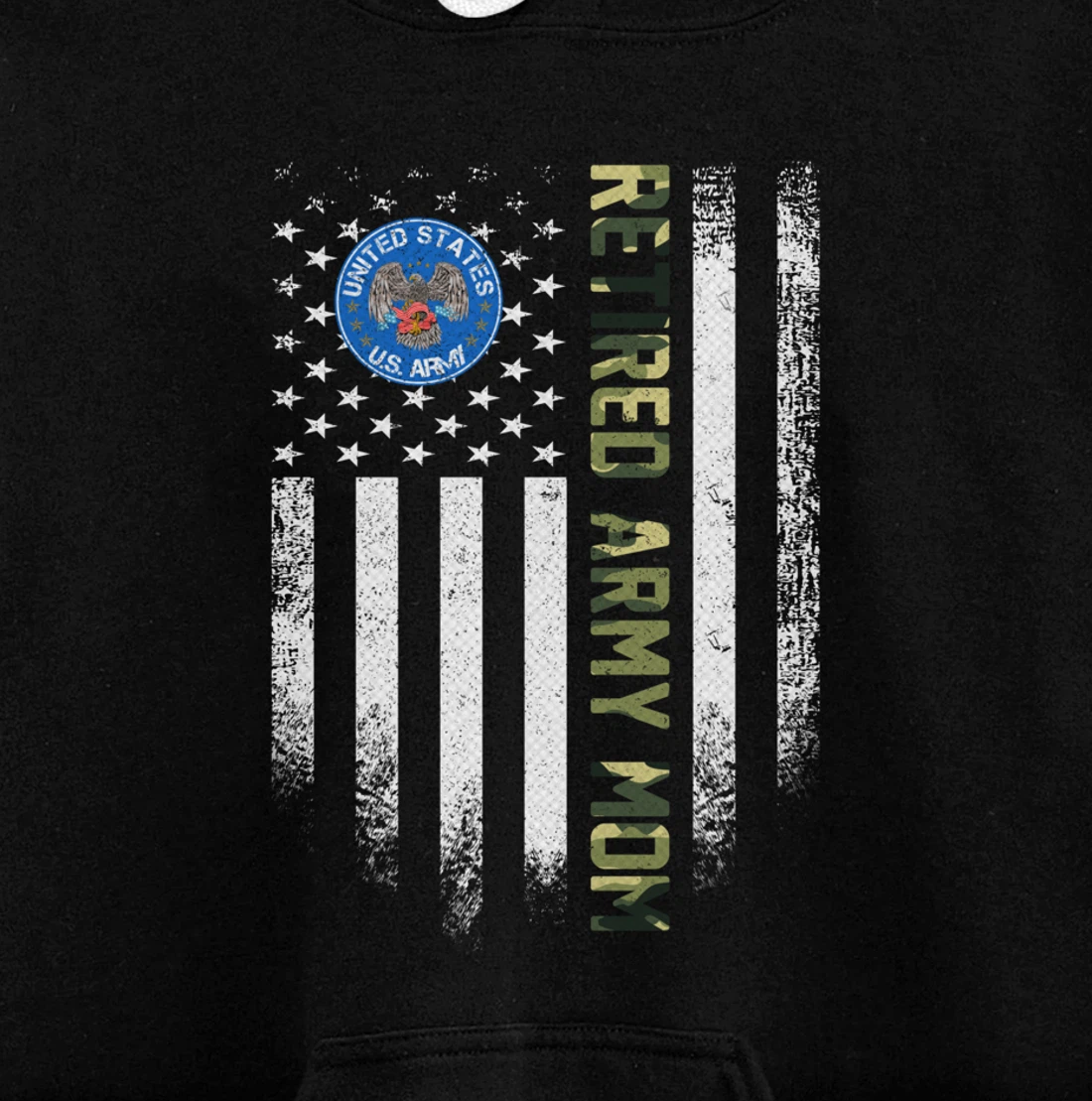 Vintage USA American Flag Retired US Army Veteran Mom Funny Pullover Hoodie