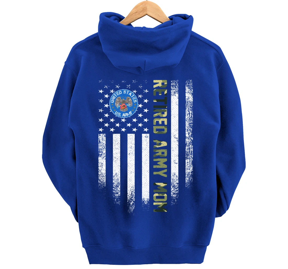 Vintage USA American Flag Retired US Army Veteran Mom Funny Pullover Hoodie