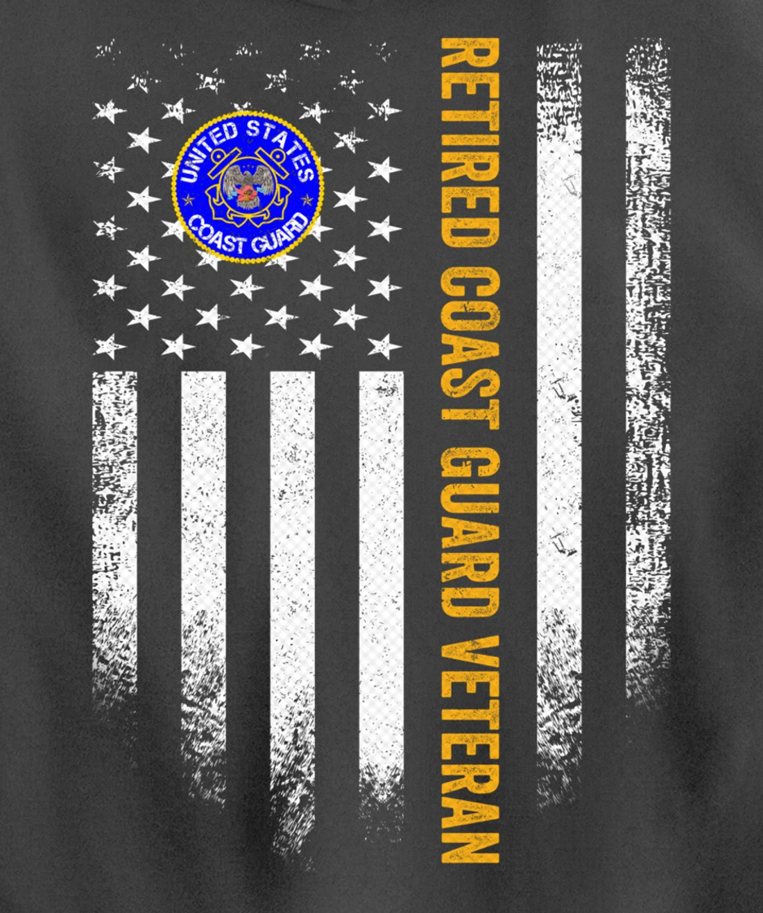 Vintage USA American Flag Retired US Coast Guard Veteran Pullover Hoodie