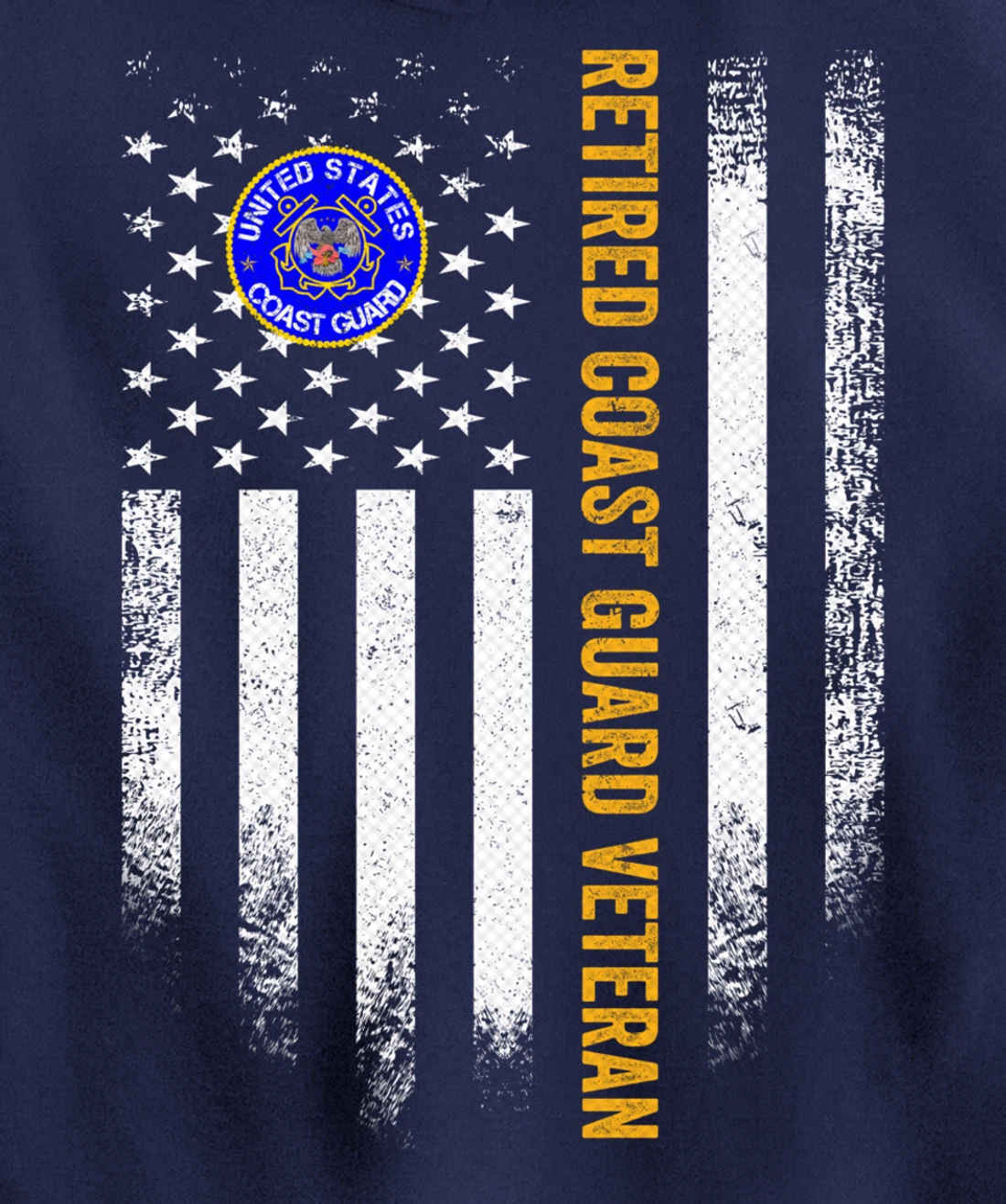 Vintage USA American Flag Retired US Coast Guard Veteran Pullover Hoodie