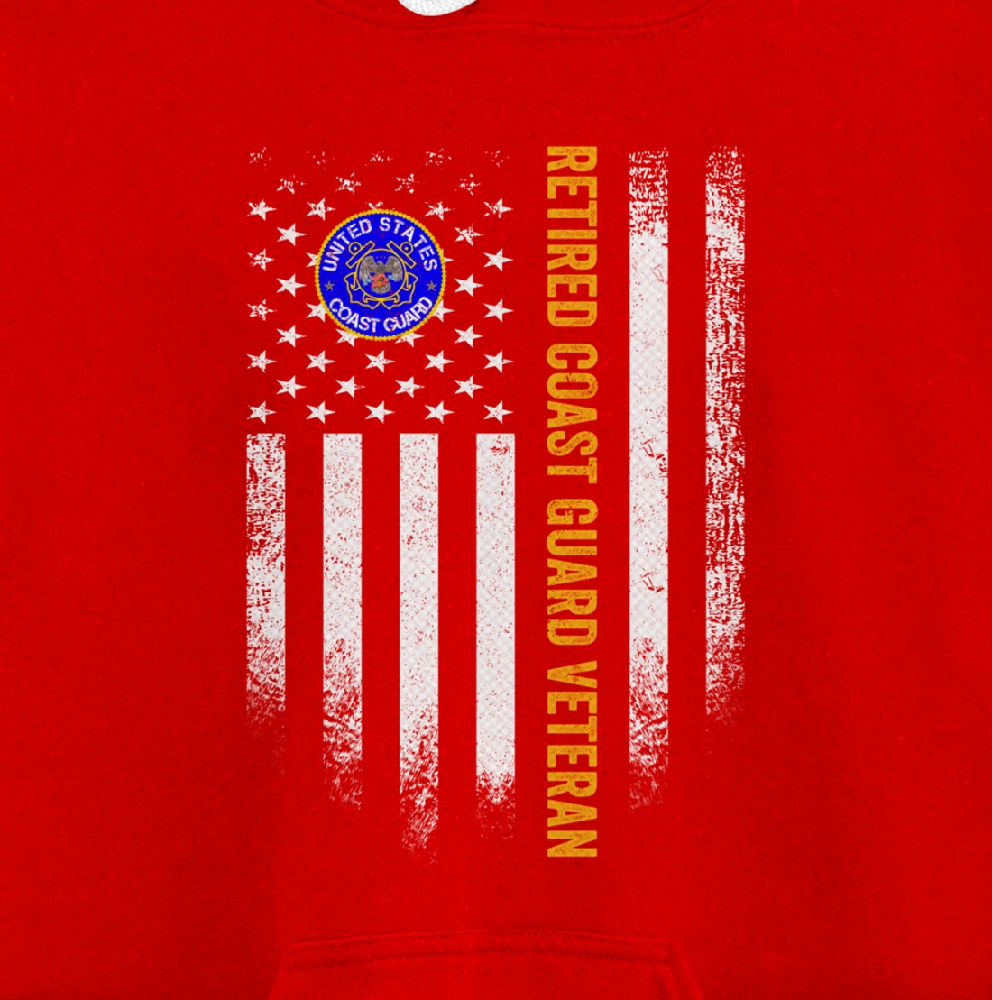 Vintage USA American Flag Retired US Coast Guard Veteran Pullover Hoodie