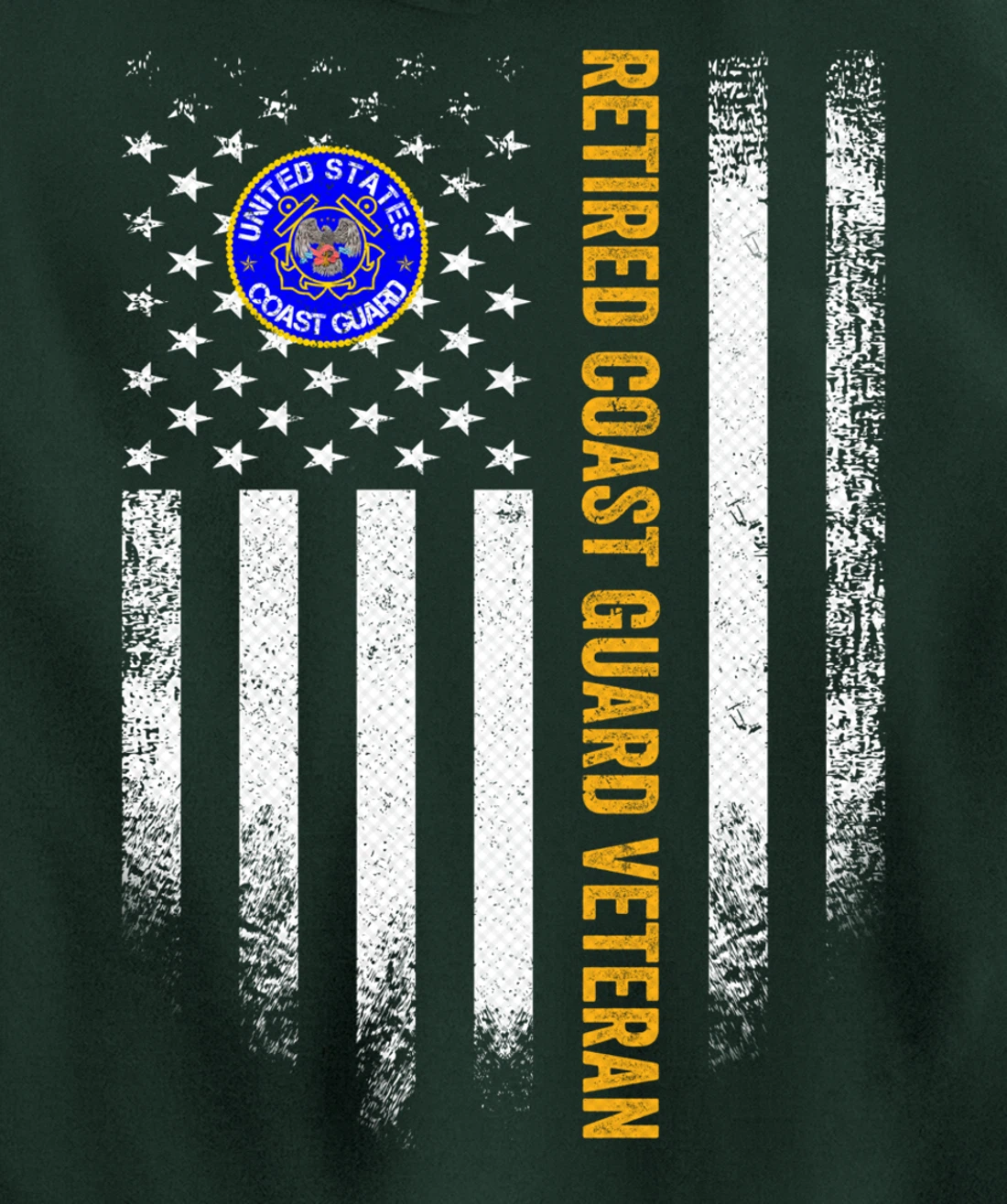 Vintage USA American Flag Retired US Coast Guard Veteran Pullover Hoodie