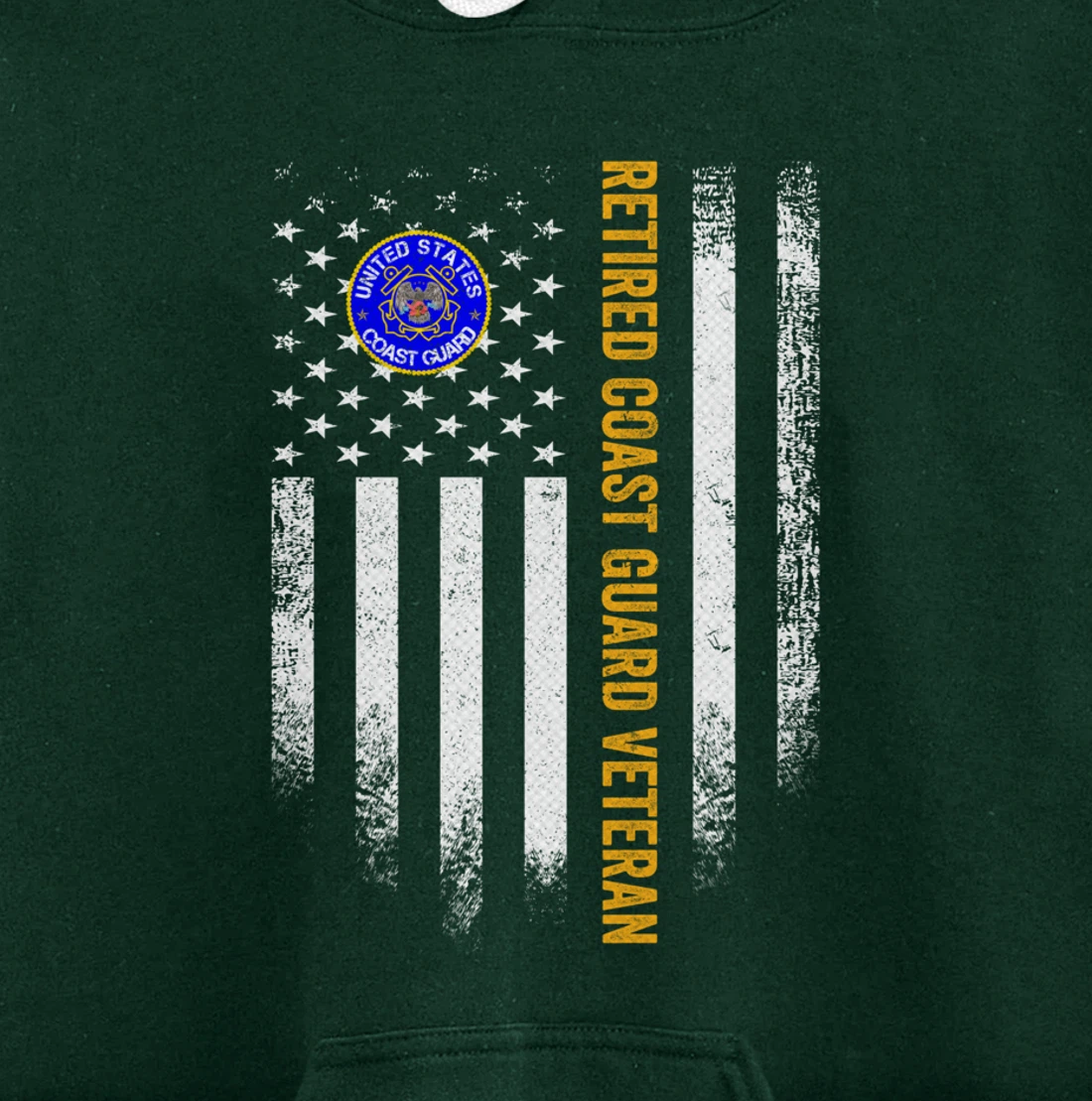 Vintage USA American Flag Retired US Coast Guard Veteran Pullover Hoodie