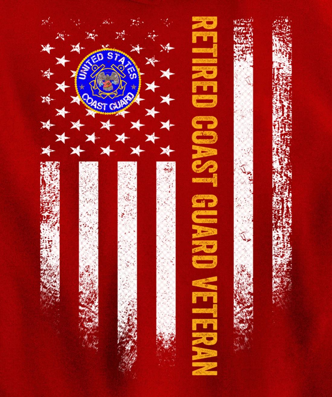 Vintage USA American Flag Retired US Coast Guard Veteran Pullover Hoodie