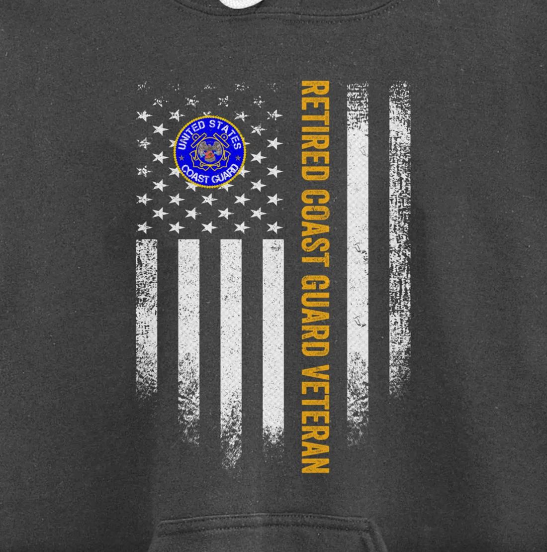 Vintage USA American Flag Retired US Coast Guard Veteran Pullover Hoodie