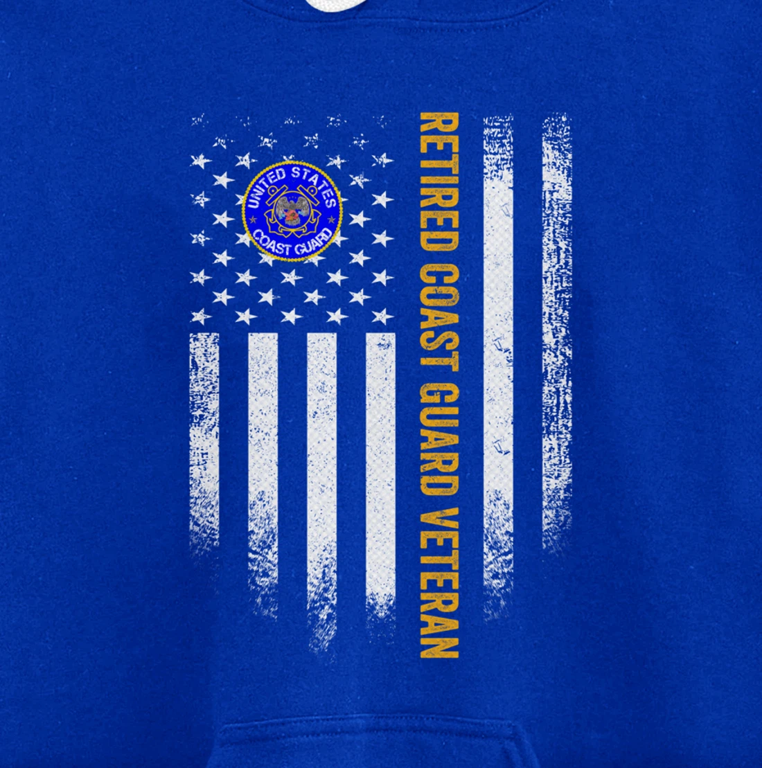 Vintage USA American Flag Retired US Coast Guard Veteran Pullover Hoodie