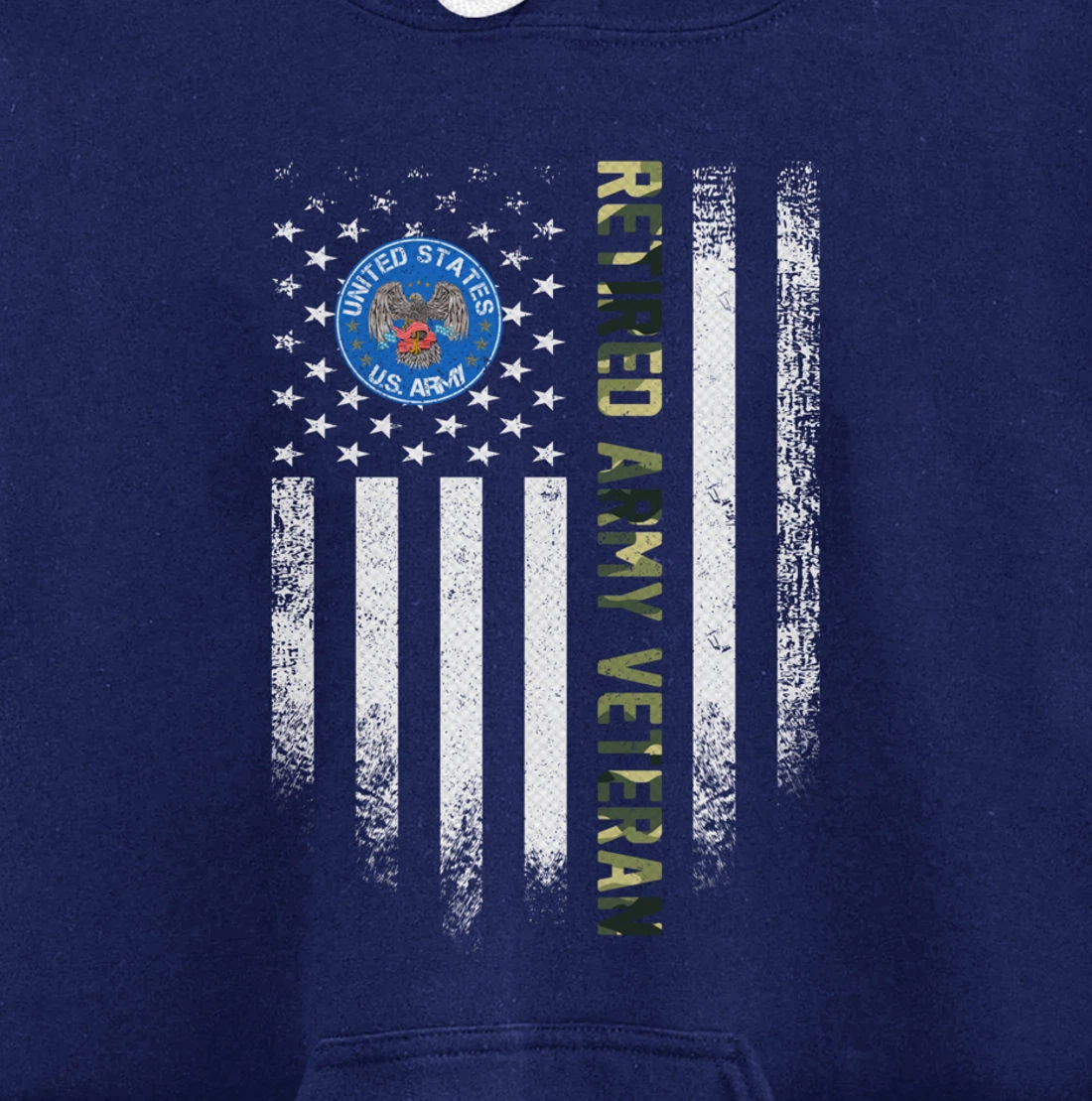 Vintage USA American Flag Proud Retired US Army Veteran Gift Pullover Hoodie