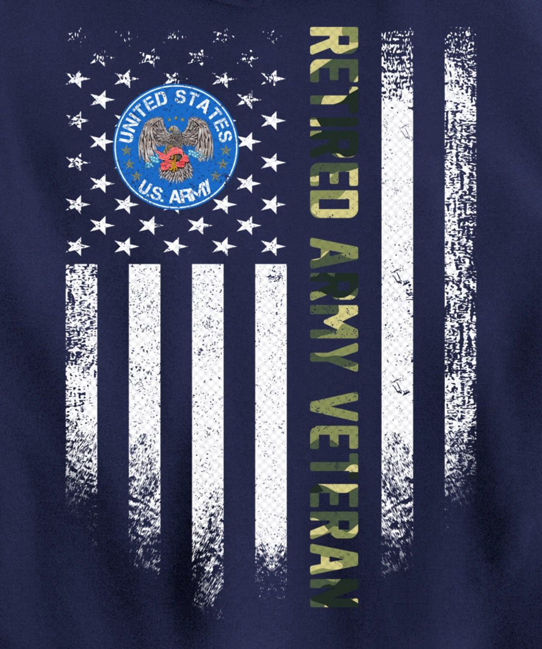 Vintage USA American Flag Proud Retired US Army Veteran Gift Pullover Hoodie