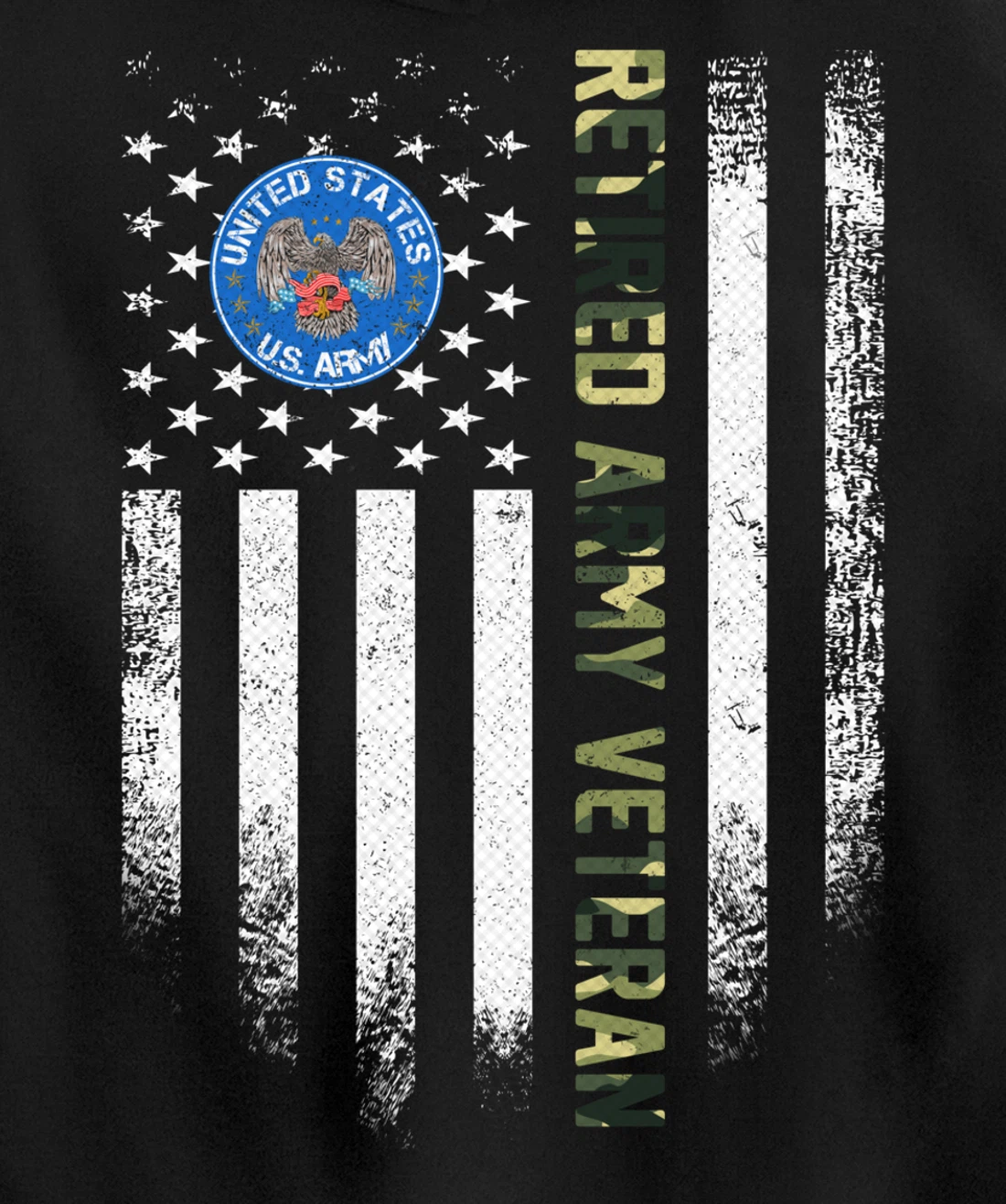 Vintage USA American Flag Proud Retired US Army Veteran Gift Pullover Hoodie