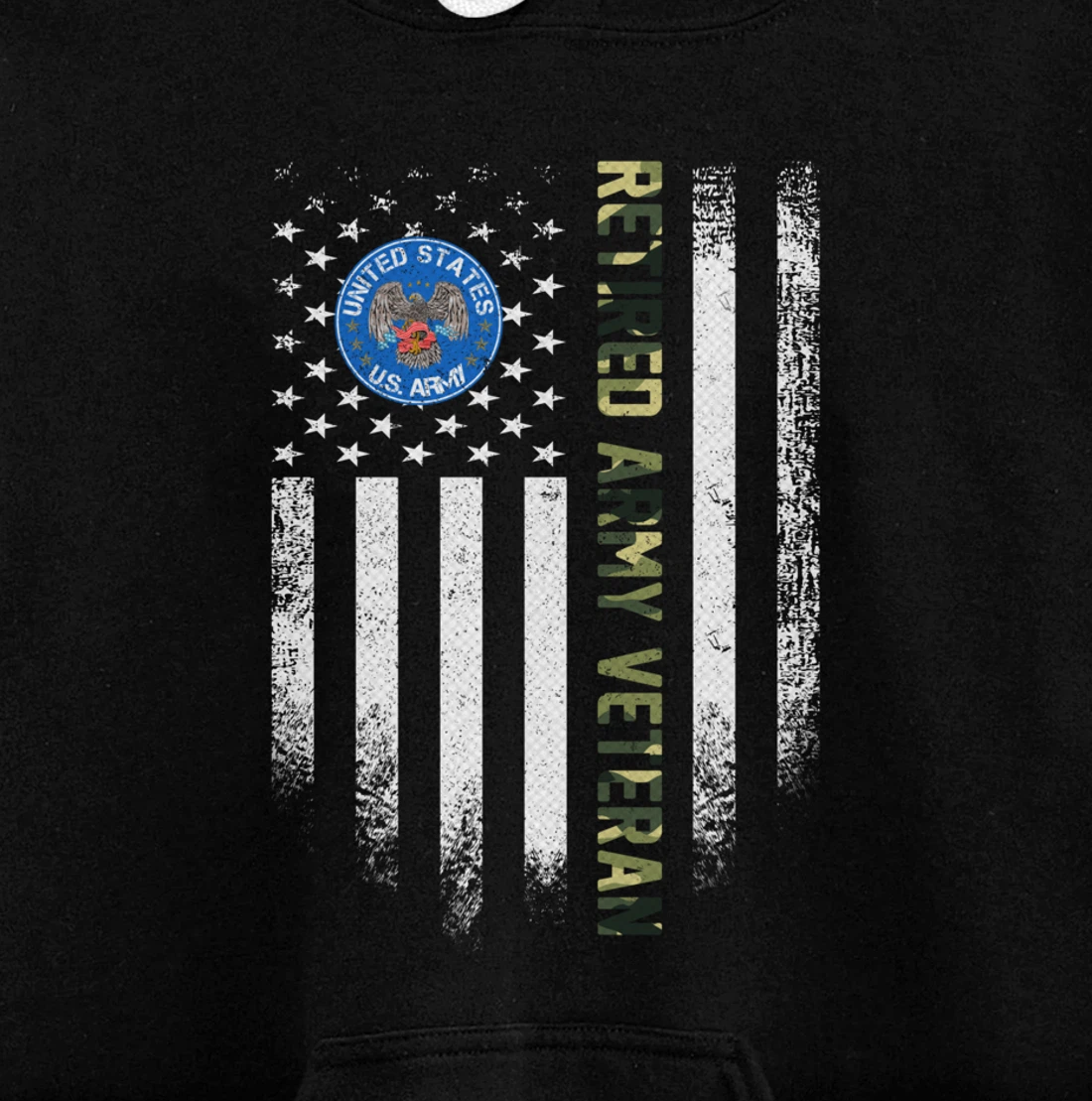 Vintage USA American Flag Proud Retired US Army Veteran Gift Pullover Hoodie