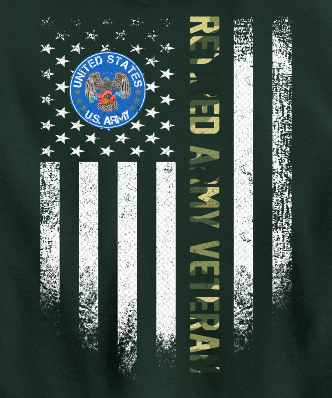 Vintage USA American Flag Proud Retired US Army Veteran Gift Pullover Hoodie