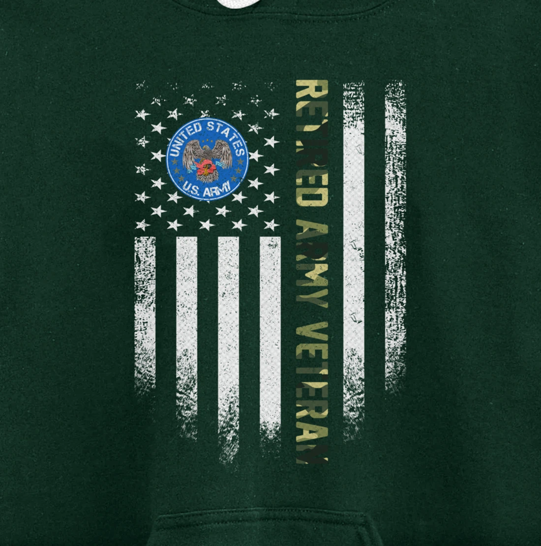 Vintage USA American Flag Proud Retired US Army Veteran Gift Pullover Hoodie