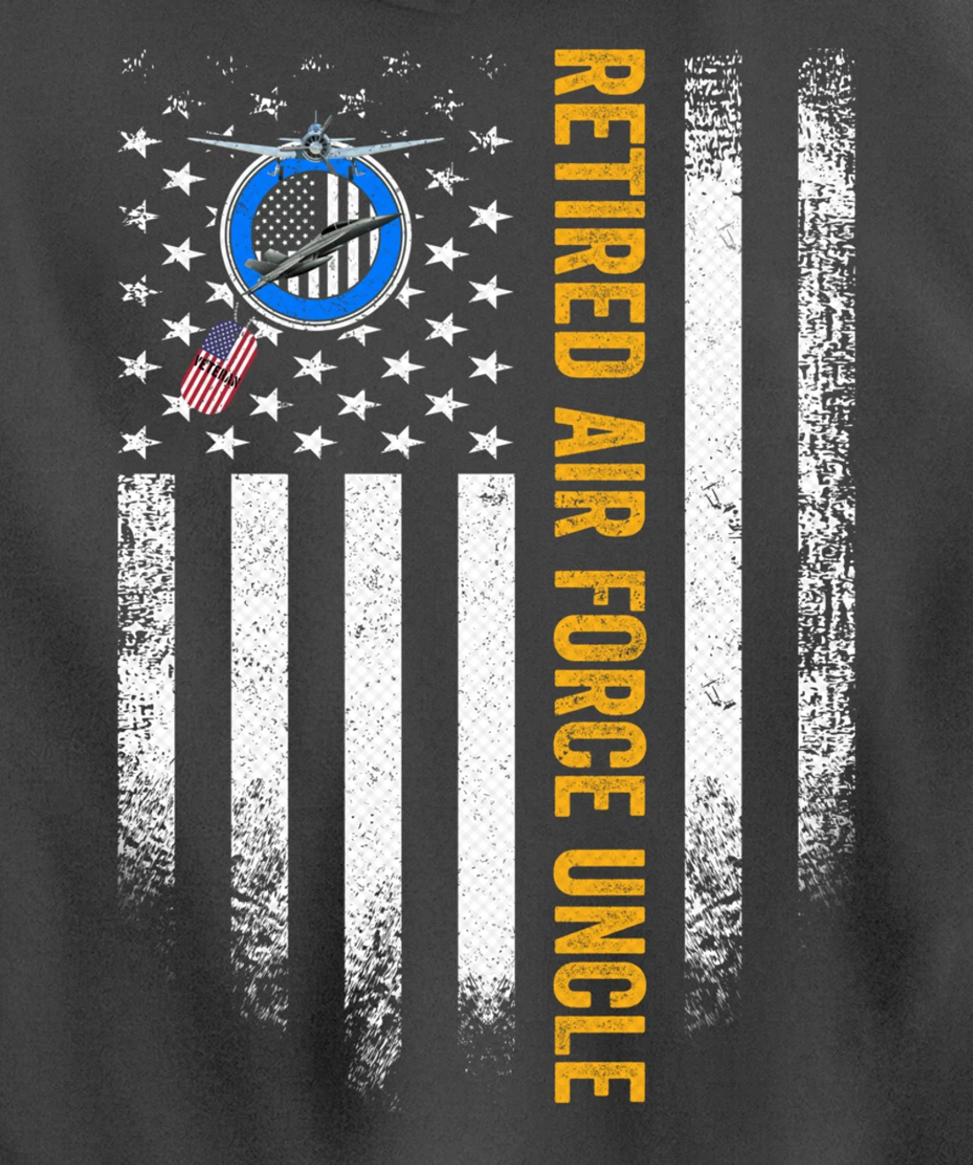 Vintage USA American Flag Retired US Air Force Veteran Uncle Pullover Hoodie