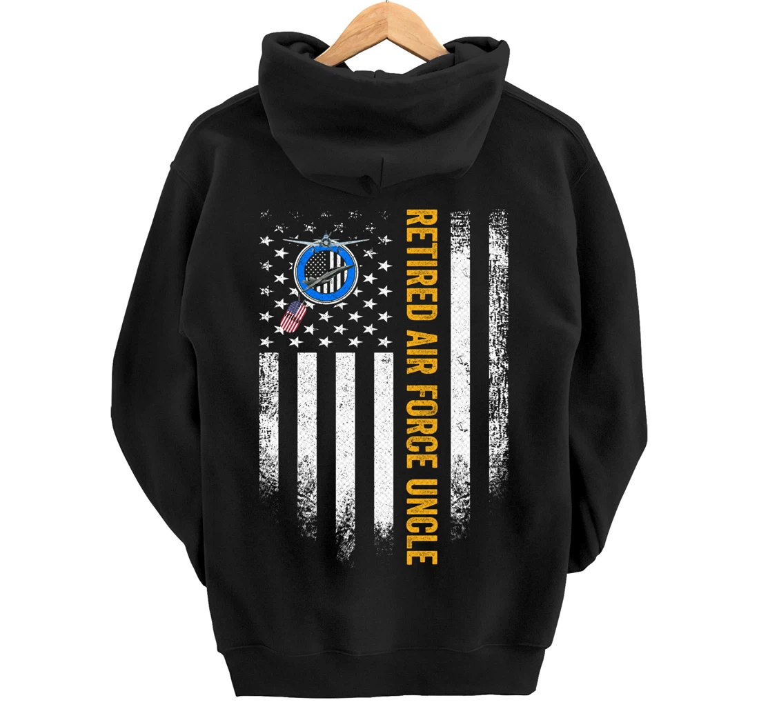 Vintage USA American Flag Retired US Air Force Veteran Uncle Pullover Hoodie