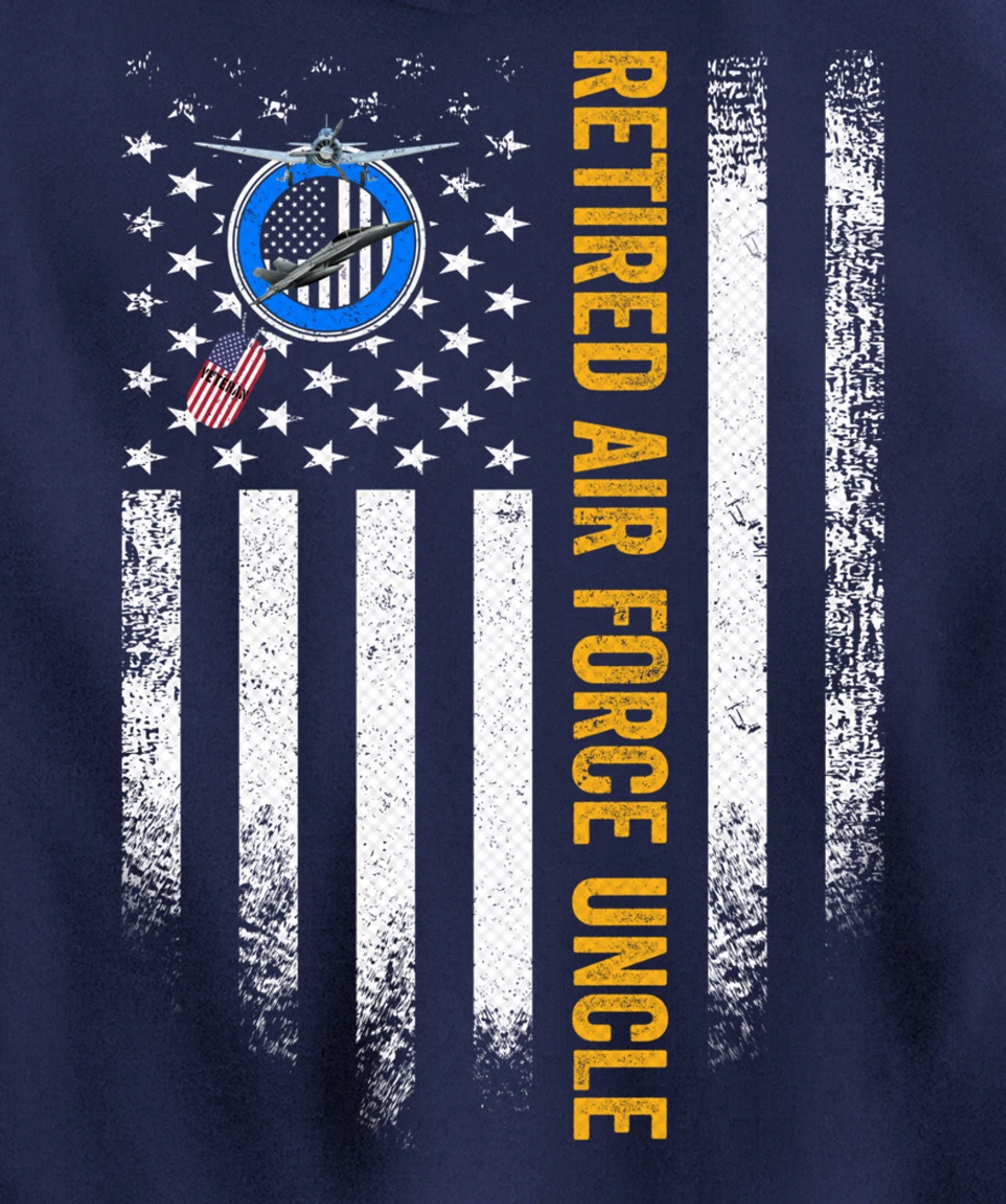 Vintage USA American Flag Retired US Air Force Veteran Uncle Pullover Hoodie